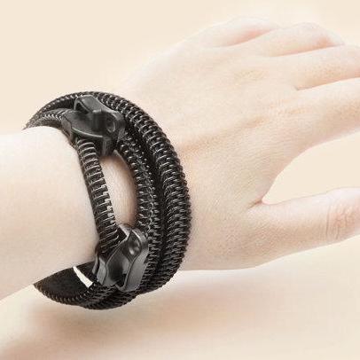 2 Zipper Jewelry Rocker Bracelets, Black Custome..