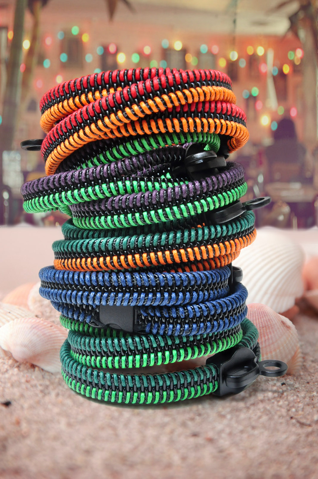2 Colorful Bracelets, Zipper Jewelry, Metal Steampunk Style Bracelets - Party By The Bay Collection.