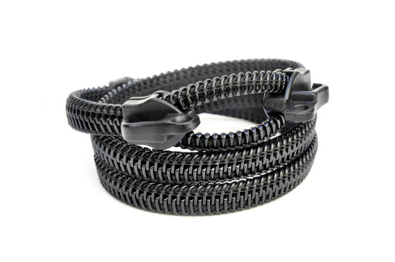 2 Zipper Jewelry Rocker Bracelets, Black Custome Design Wristband.