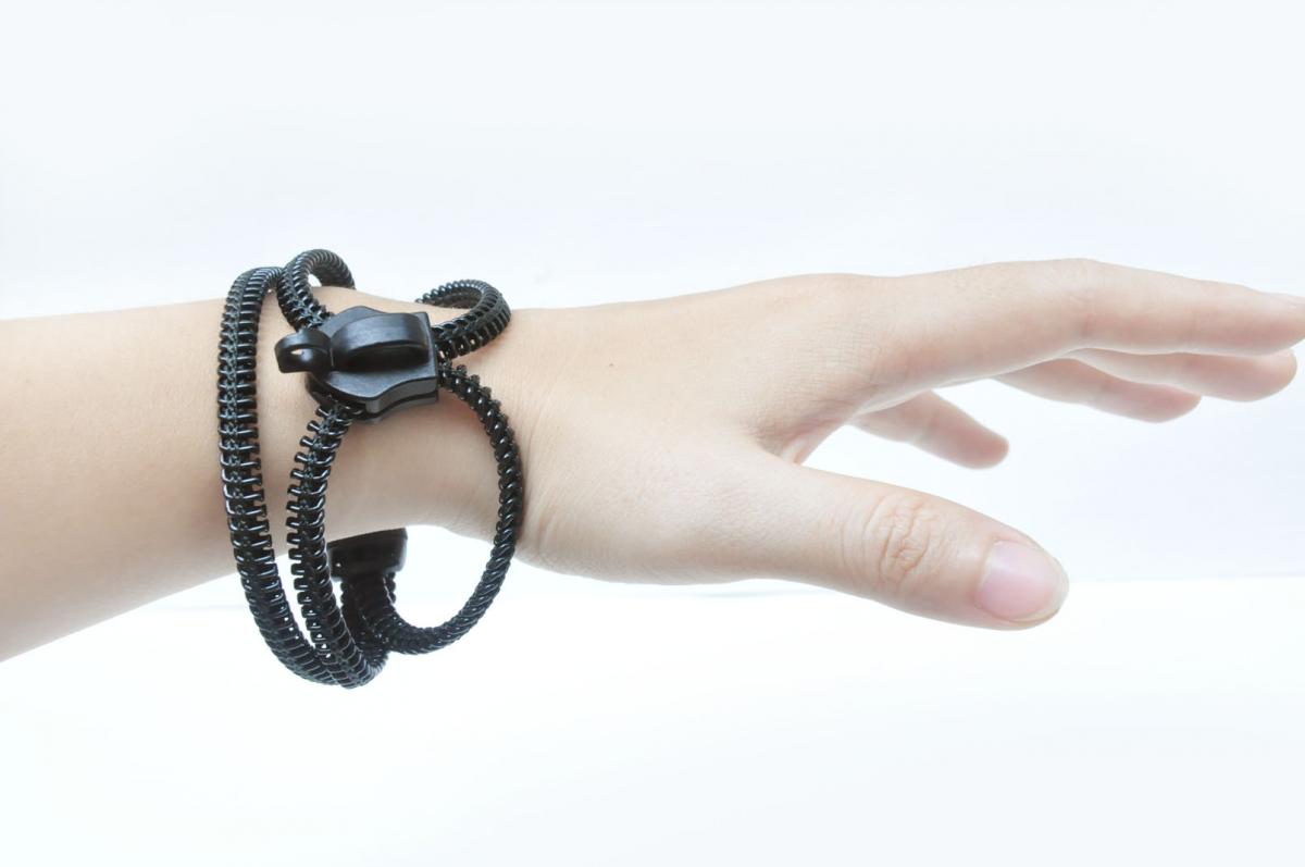 Wapped Bracelets, Zipper Jewelry, Rocker Black Urban Design.